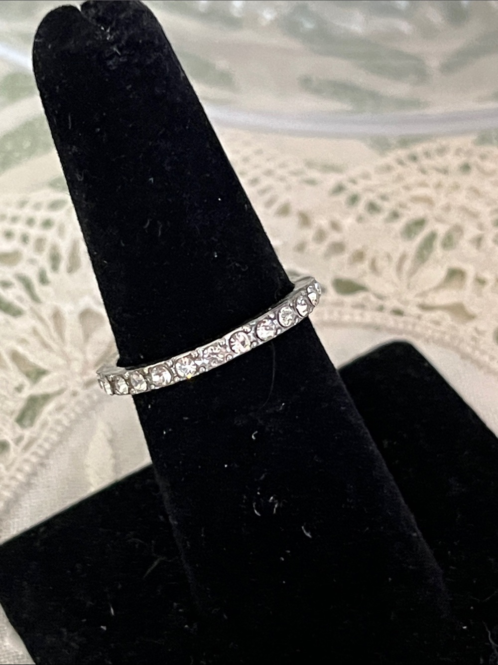 Silver Eternity Band Ring – 12 Crystal Rhinestones – Size 8